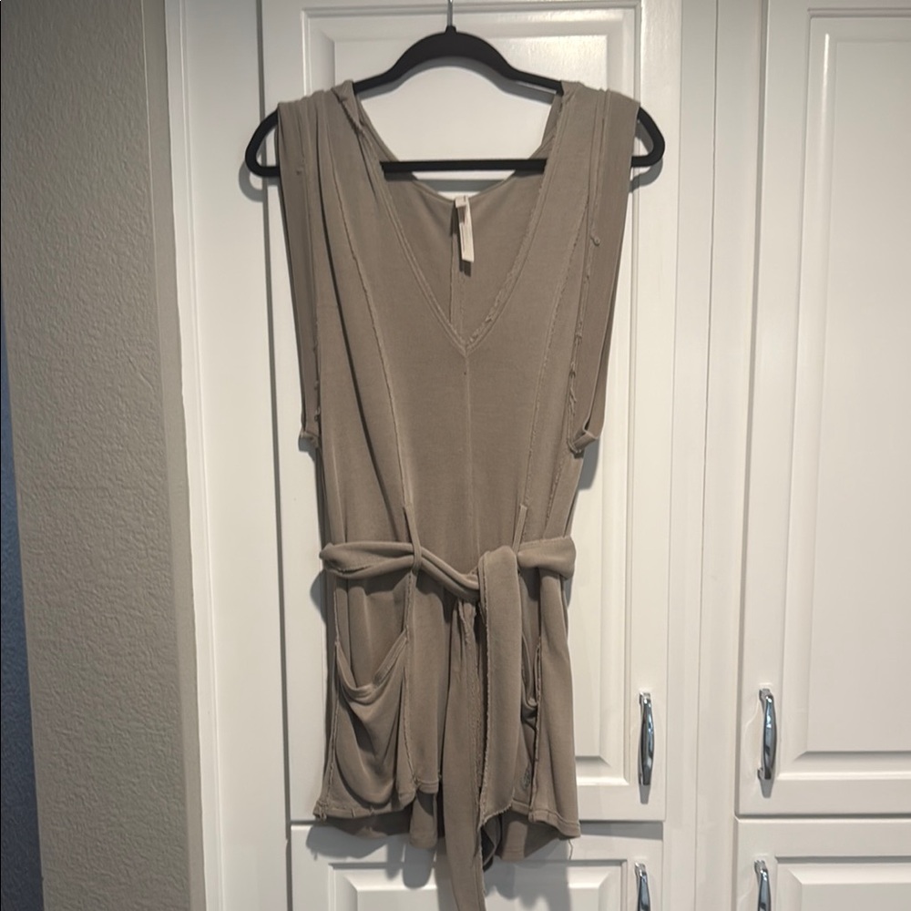 FP Movement by Free People tan khaki Sleeveless Romper with hoodie